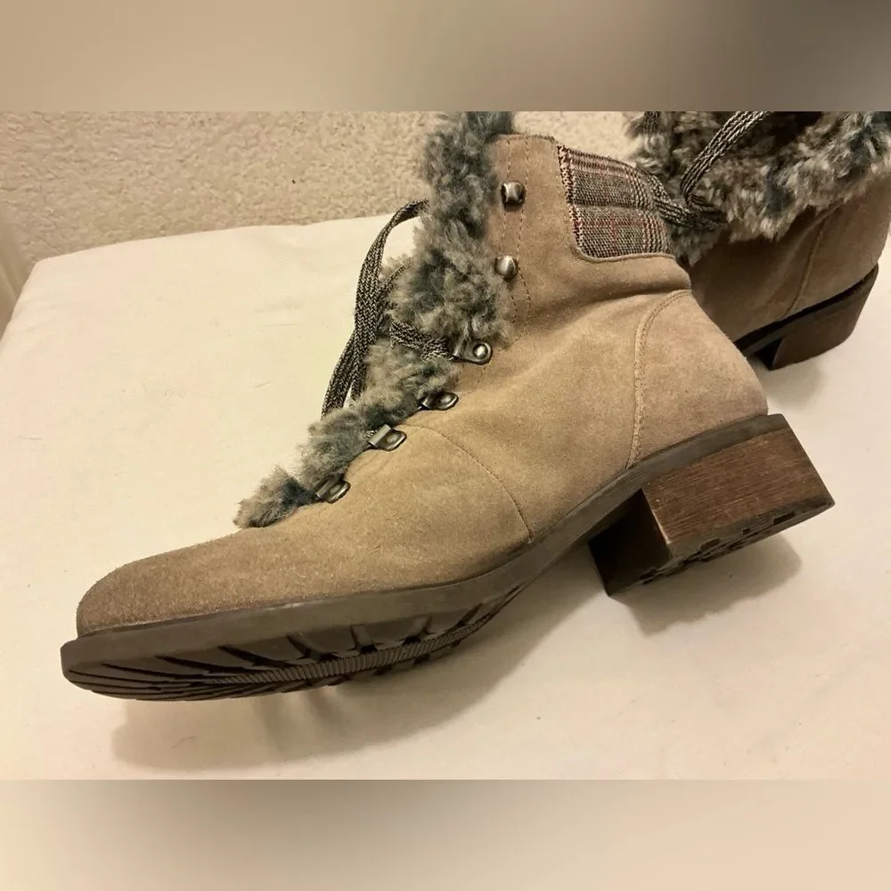 Sam Edelman Boots Womens 10 Casual Shearling Ankle Bootie Brown Wool Lace Up